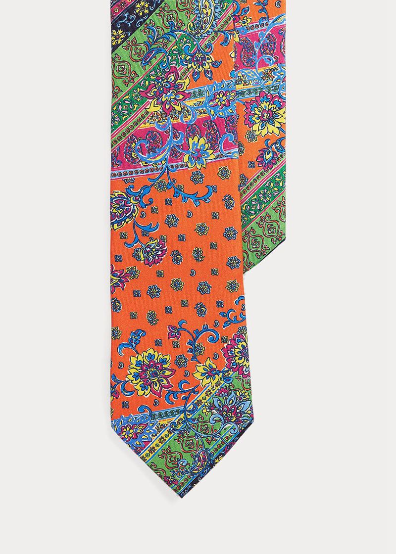 Corbata Polo Ralph Lauren Hombre Print Silk Chile Naranjas MHDVI-0174